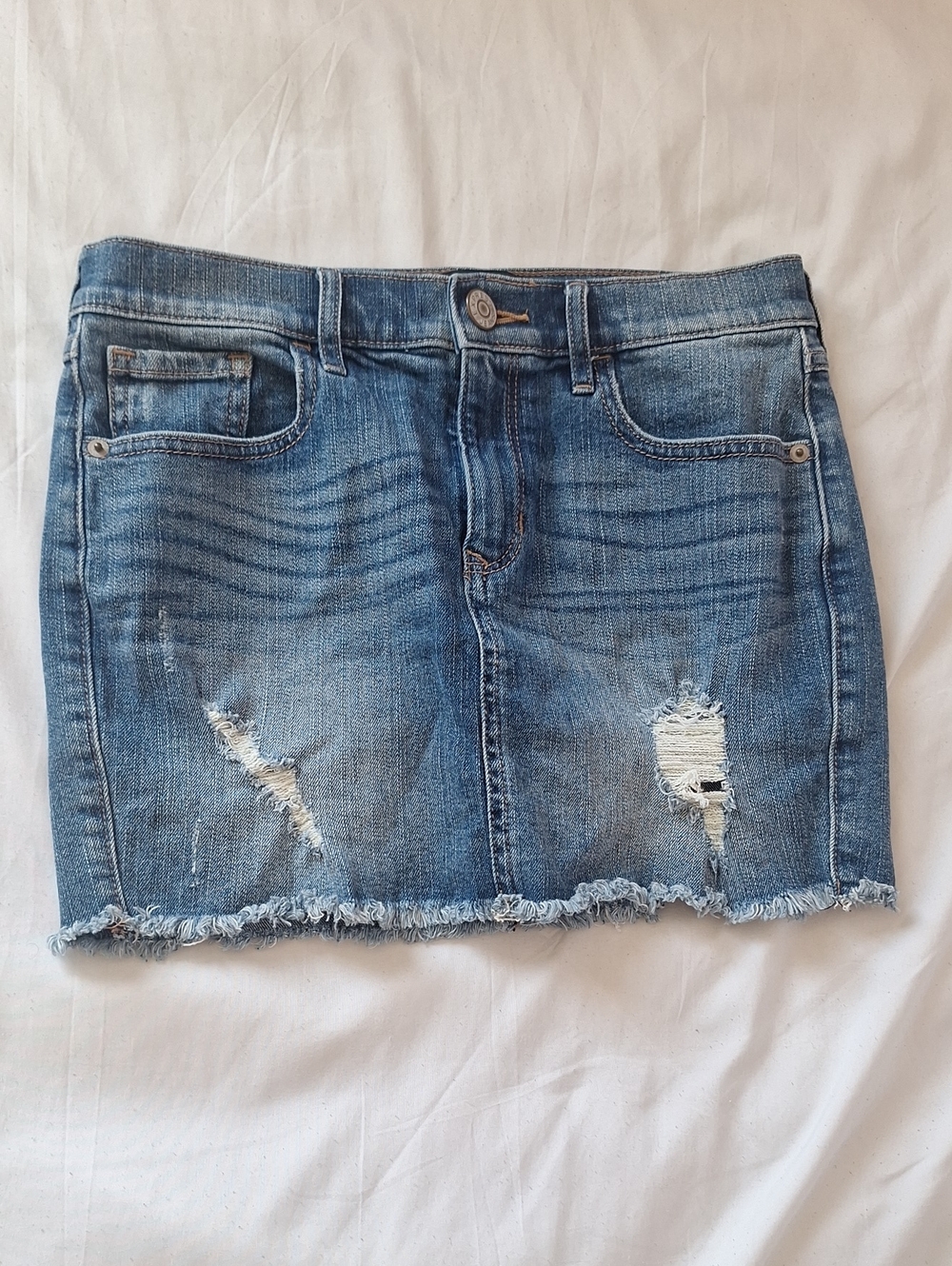 Express Distressed Blue Denim Mini Skirt